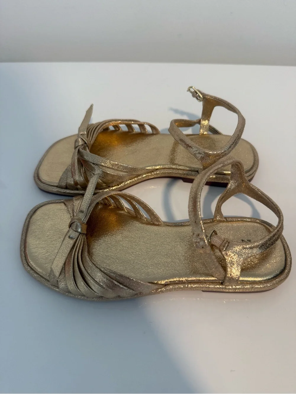 Zara Metallic Gold Knotted Ankle-Strap Sandals